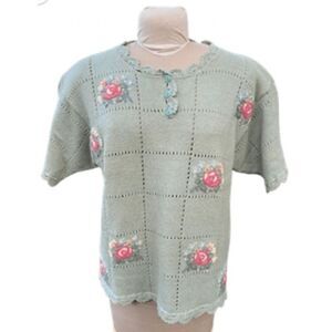 Colter Bay International Vintage Sweater Sz. L Hand Loomed Floral Grandma